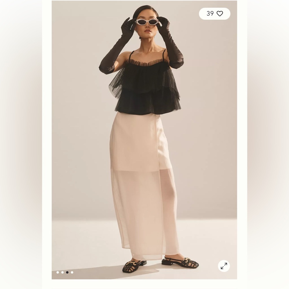 Anthropologie Black Layered Pleated Tulle Tank Top - Picture 3 of 9